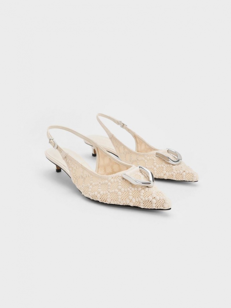 Γοβεσ Charles And Keith Gabine Patterned Slingback κρέμα | 31580-YOEV