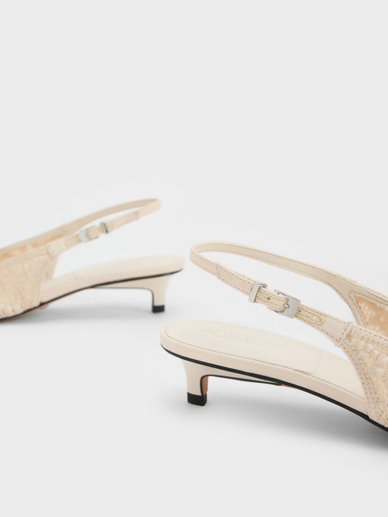 Γοβεσ Charles And Keith Gabine Patterned Slingback κρέμα | 31580-YOEV