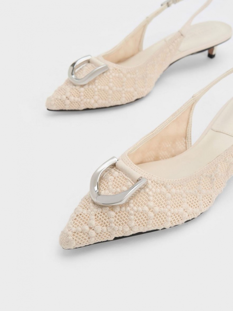 Γοβεσ Charles And Keith Gabine Patterned Slingback κρέμα | 31580-YOEV