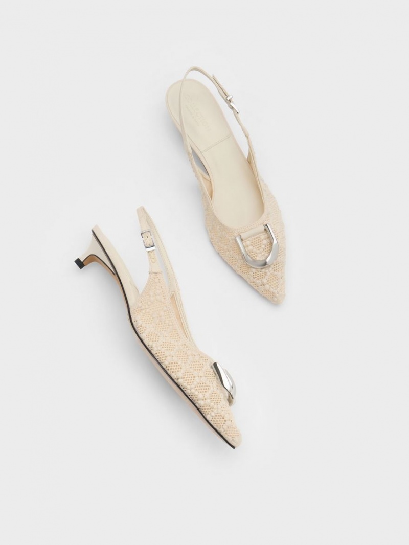 Γοβεσ Charles And Keith Gabine Patterned Slingback κρέμα | 31580-YOEV