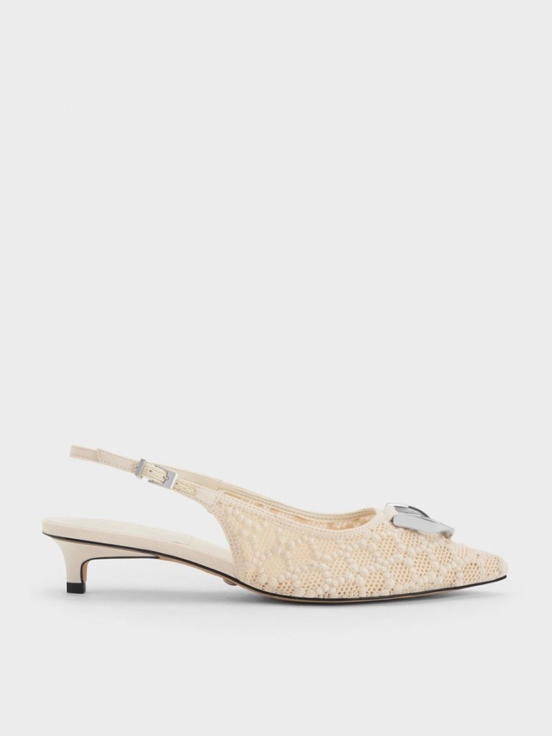 Γοβεσ Charles And Keith Gabine Patterned Slingback κρέμα | 31580-YOEV