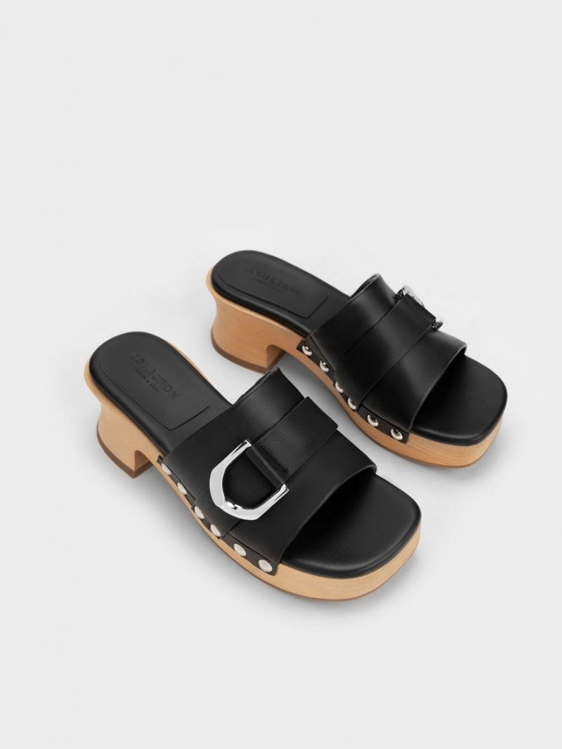 Σαμπο Charles And Keith Gabine Studded δερματινα μαυρα | 06187-KAST