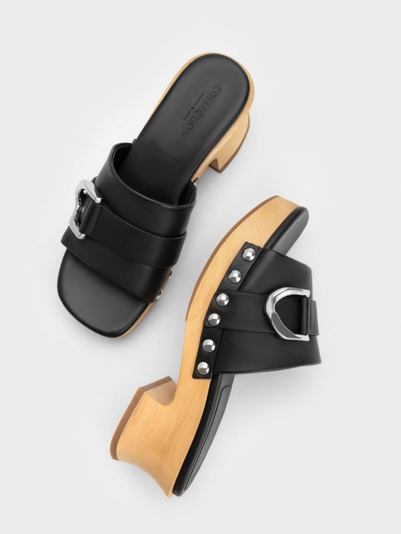 Σαμπο Charles And Keith Gabine Studded δερματινα μαυρα | 06187-KAST