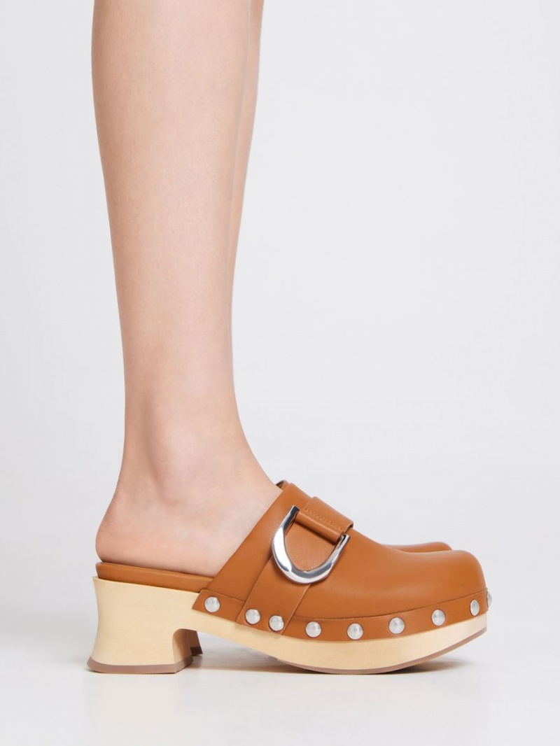 Σαμπο Charles And Keith Gabine Studded δερματινα καφε | 20943-MJCN