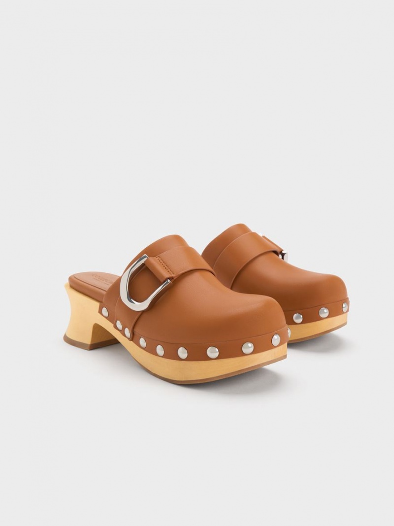 Σαμπο Charles And Keith Gabine Studded δερματινα καφε | 20943-MJCN