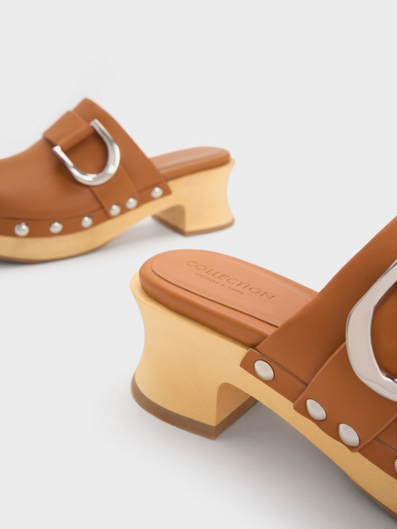 Σαμπο Charles And Keith Gabine Studded δερματινα καφε | 20943-MJCN