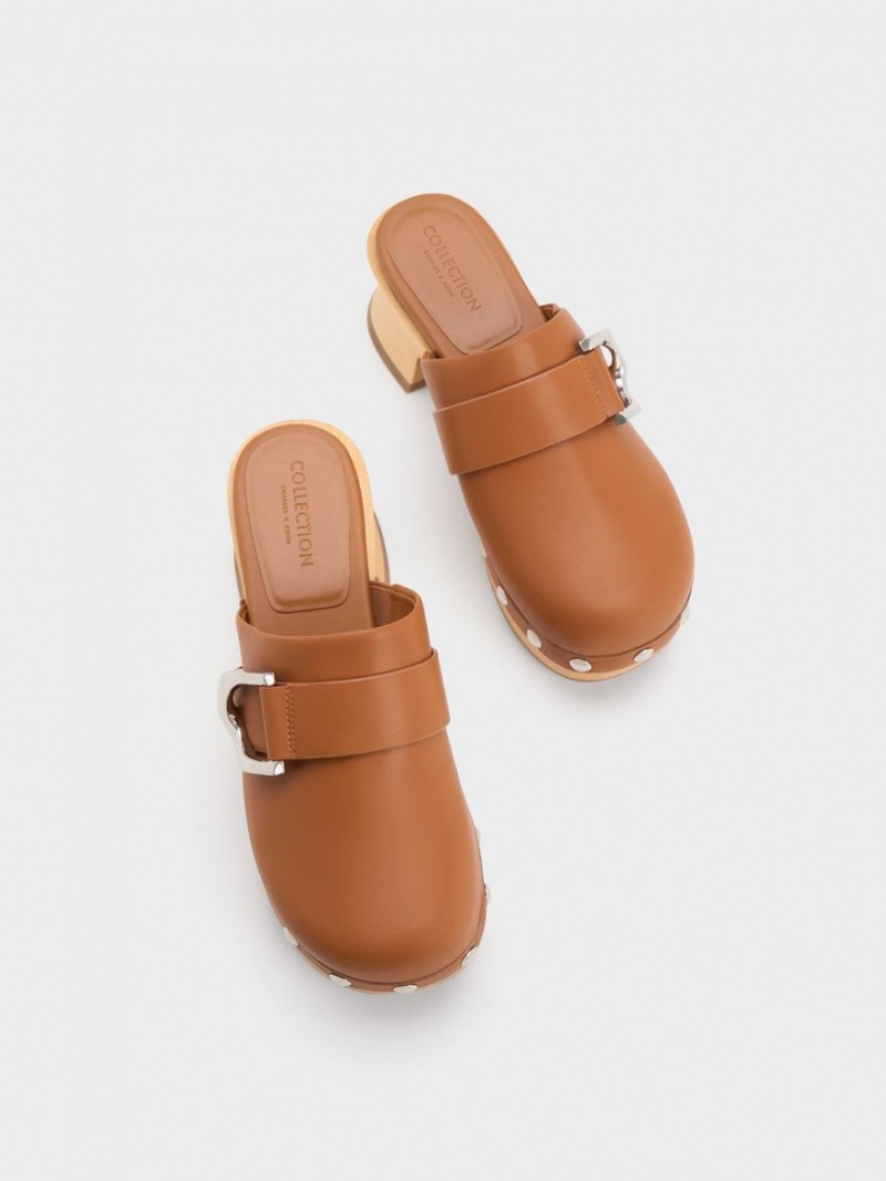Σαμπο Charles And Keith Gabine Studded δερματινα καφε | 20943-MJCN