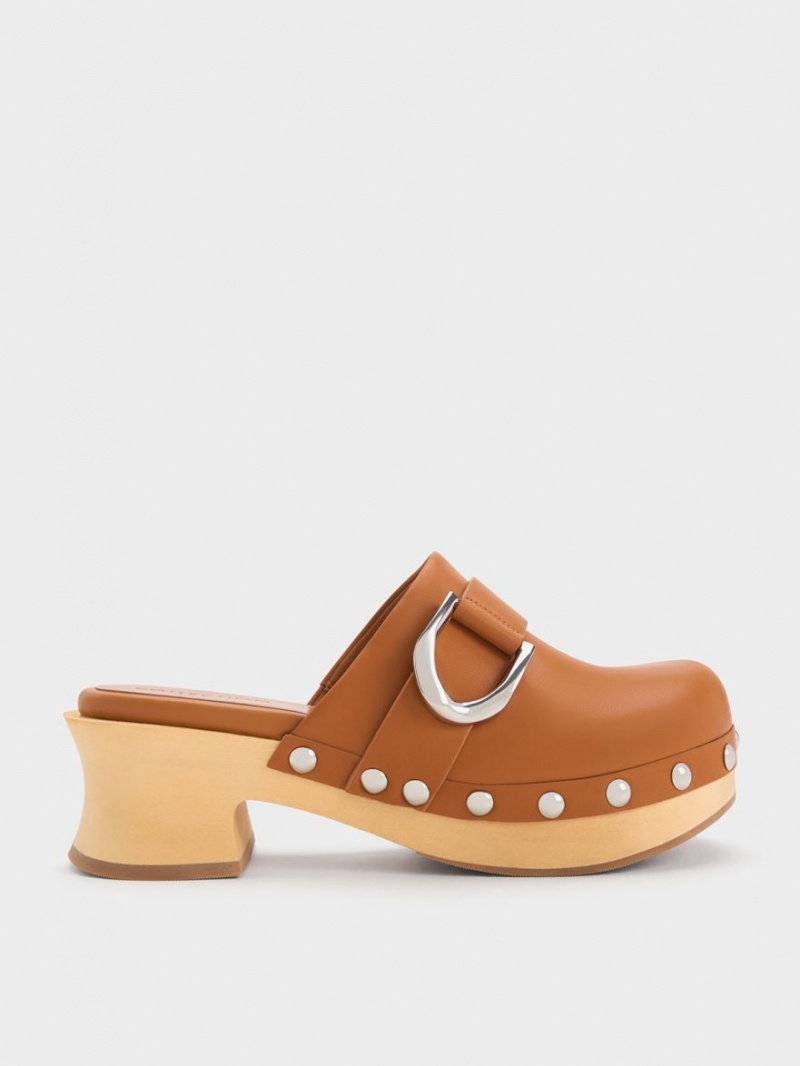 Σαμπο Charles And Keith Gabine Studded δερματινα καφε | 20943-MJCN