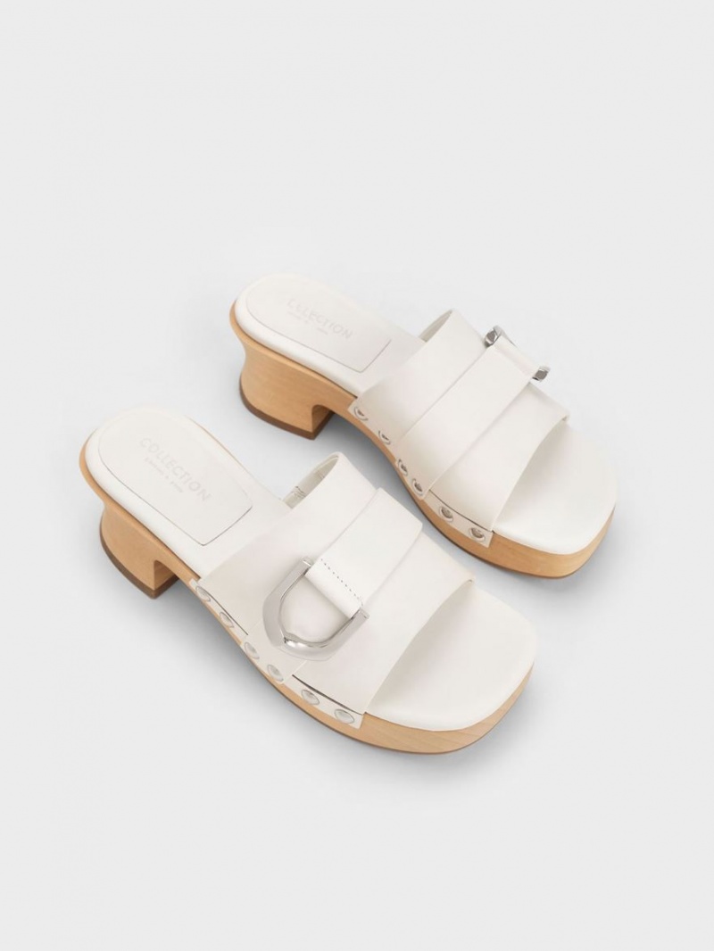Σαμπο Charles And Keith Gabine Studded δερματινα ασπρα | 27860-WDEH