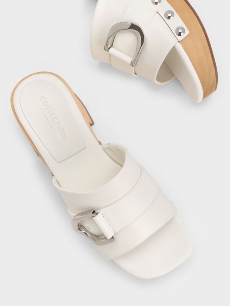 Σαμπο Charles And Keith Gabine Studded δερματινα ασπρα | 27860-WDEH