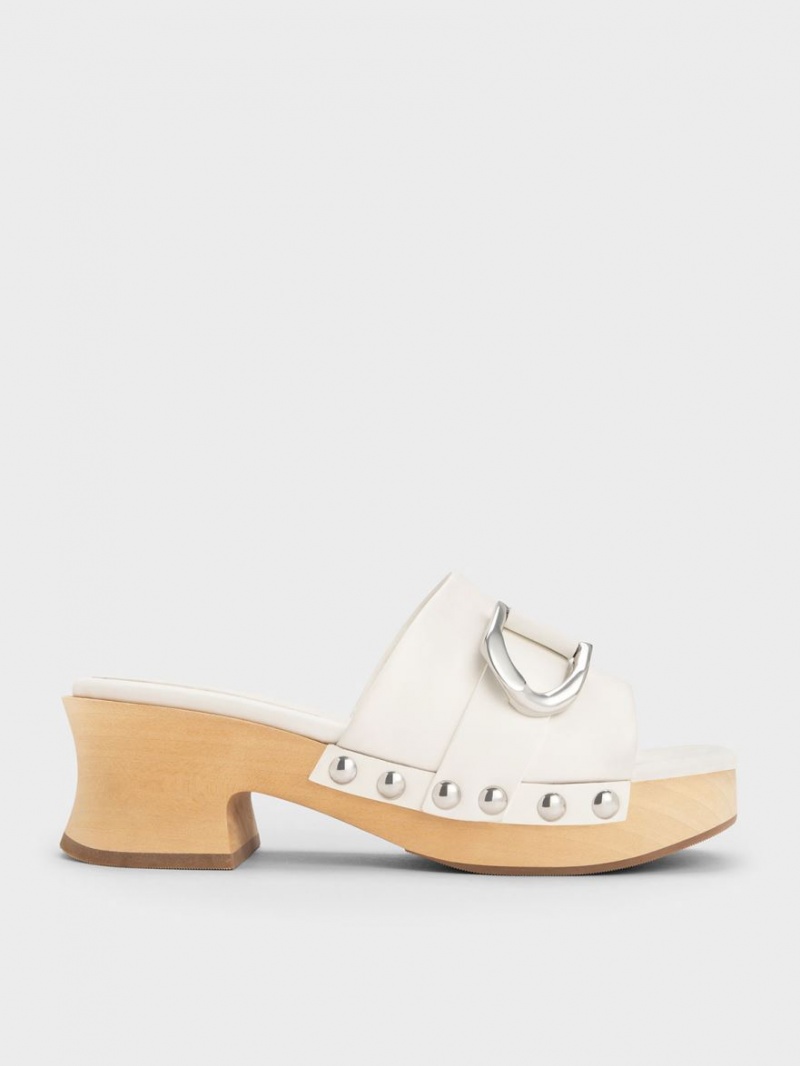 Σαμπο Charles And Keith Gabine Studded δερματινα ασπρα | 27860-WDEH