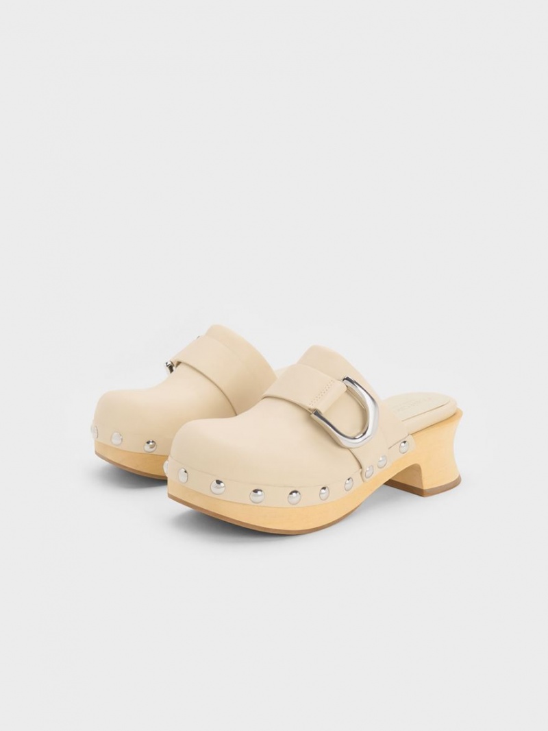 Σαμπο Charles And Keith Gabine Studded δερματινα Μπεζ | 39175-FZTU