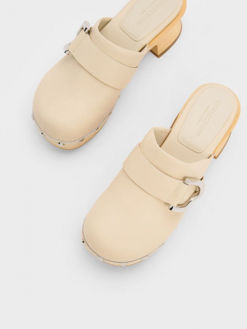 Σαμπο Charles And Keith Gabine Studded δερματινα Μπεζ | 39175-FZTU