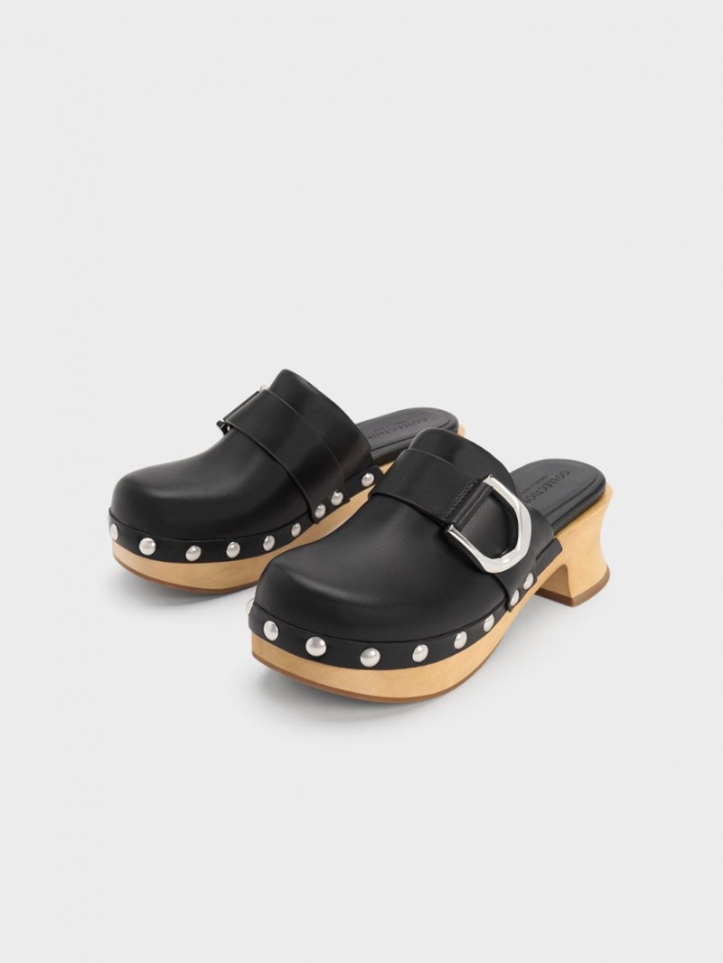 Σαμπο Charles And Keith Gabine Studded δερματινα μαυρα | 93475-QMVJ