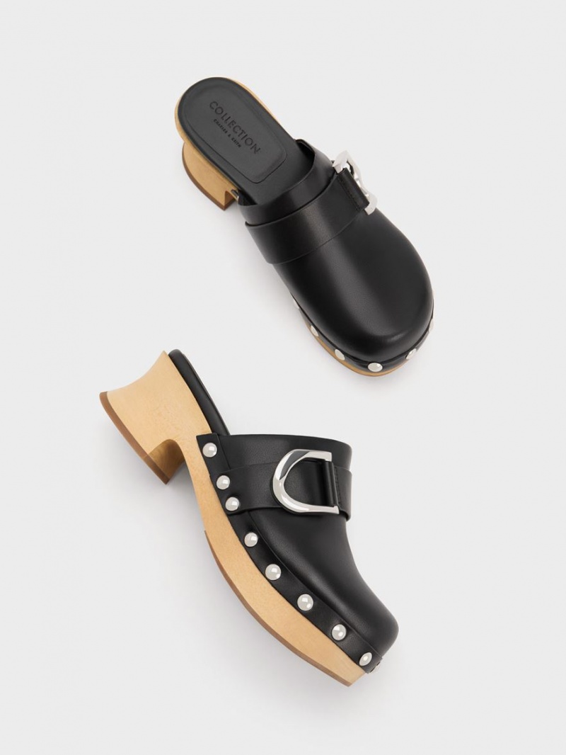 Σαμπο Charles And Keith Gabine Studded δερματινα μαυρα | 93475-QMVJ