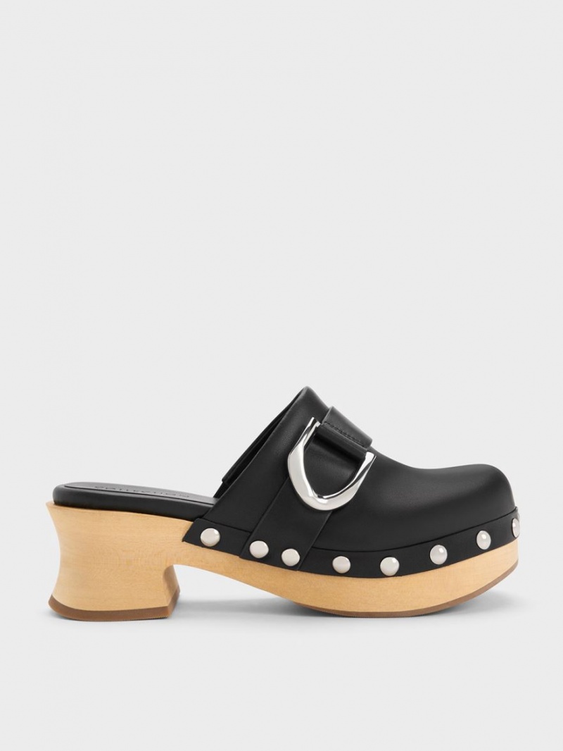 Σαμπο Charles And Keith Gabine Studded δερματινα μαυρα | 93475-QMVJ