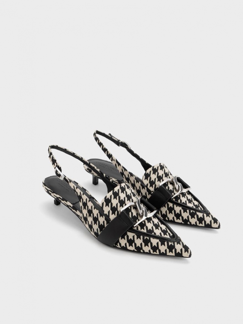 Γοβεσ Charles And Keith Gabine δερματινα Houndstooth Slingback Πολύχρωμο | 21876-DBTL