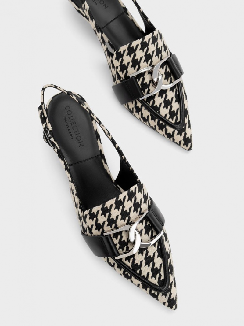 Γοβεσ Charles And Keith Gabine δερματινα Houndstooth Slingback Πολύχρωμο | 21876-DBTL
