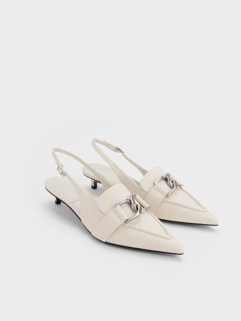 Γοβεσ Charles And Keith Gabine δερματινα Slingback ασπρα | 34916-QGMV