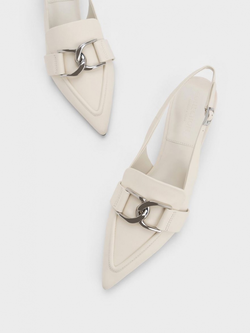 Γοβεσ Charles And Keith Gabine δερματινα Slingback ασπρα | 34916-QGMV