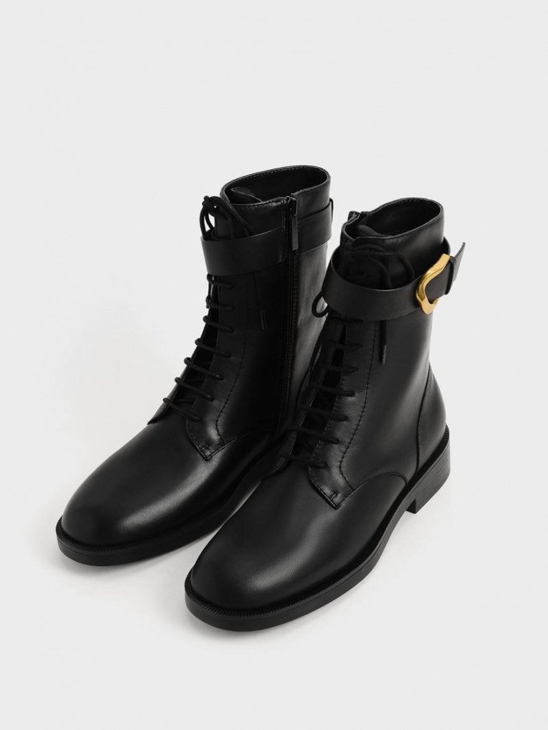 Μποτακια Charles And Keith Gabine δερματινα δαντελα-Up μαυρα | 35179-RMXV