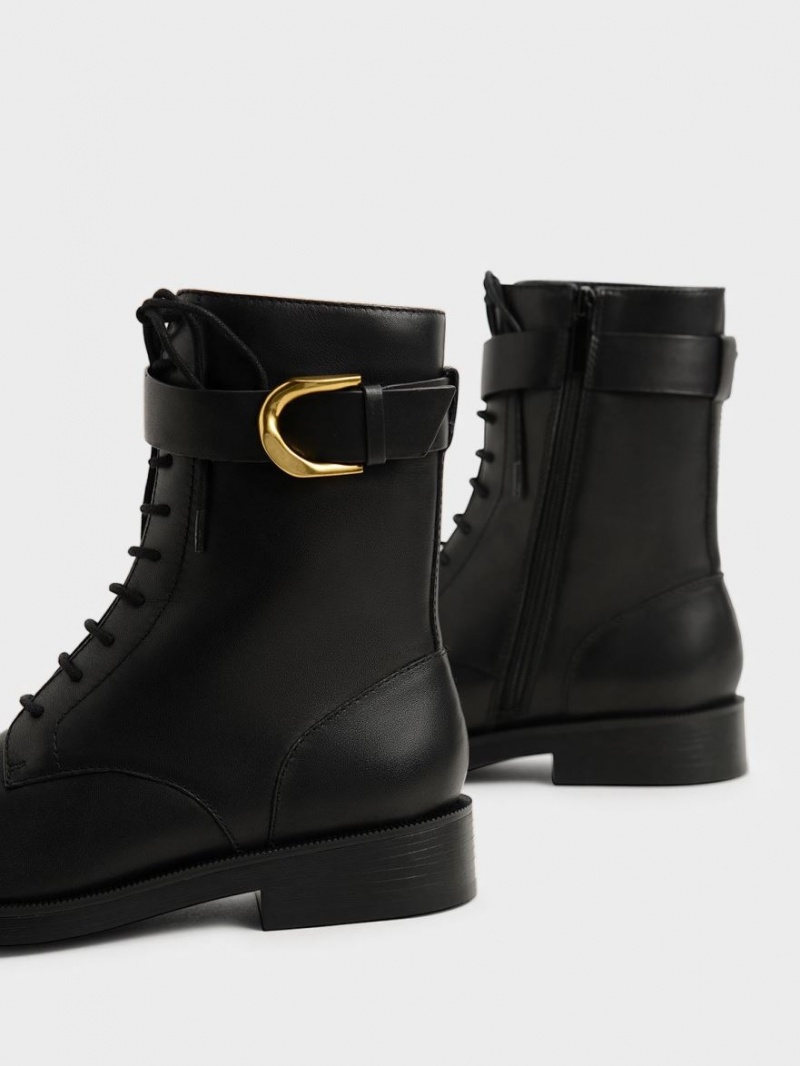 Μποτακια Charles And Keith Gabine δερματινα δαντελα-Up μαυρα | 35179-RMXV