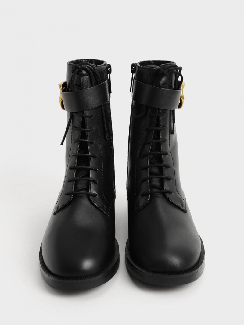 Μποτακια Charles And Keith Gabine δερματινα δαντελα-Up μαυρα | 35179-RMXV