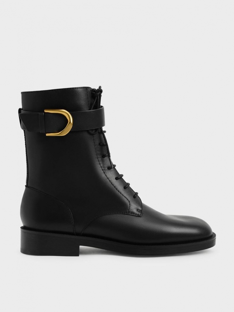 Μποτακια Charles And Keith Gabine δερματινα δαντελα-Up μαυρα | 35179-RMXV