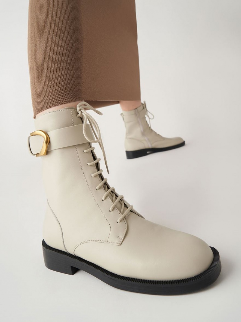 Μποτακια Charles And Keith Gabine δερματινα δαντελα-Up ασπρα | 96183-OVSE