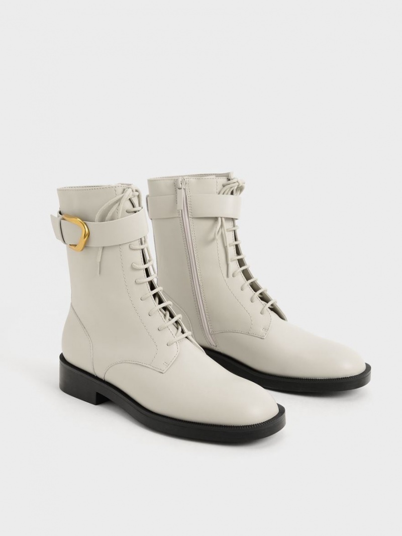 Μποτακια Charles And Keith Gabine δερματινα δαντελα-Up ασπρα | 96183-OVSE