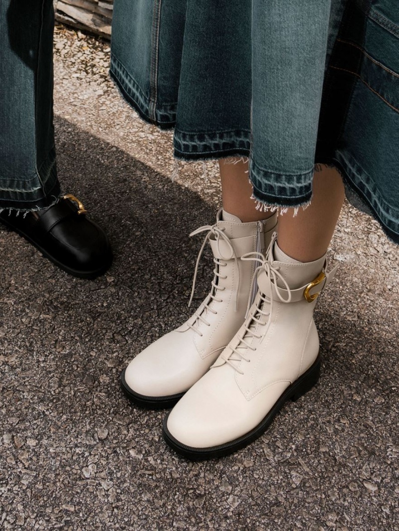 Μποτακια Charles And Keith Gabine δερματινα δαντελα-Up ασπρα | 96183-OVSE