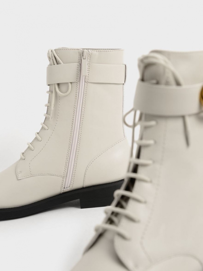 Μποτακια Charles And Keith Gabine δερματινα δαντελα-Up ασπρα | 96183-OVSE