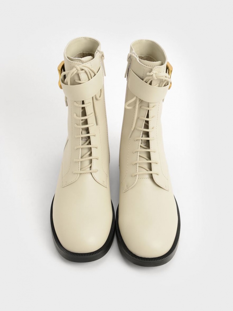Μποτακια Charles And Keith Gabine δερματινα δαντελα-Up ασπρα | 96183-OVSE