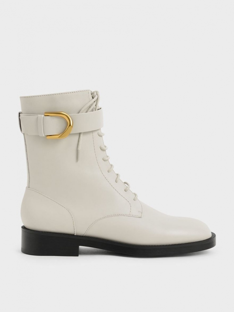 Μποτακια Charles And Keith Gabine δερματινα δαντελα-Up ασπρα | 96183-OVSE