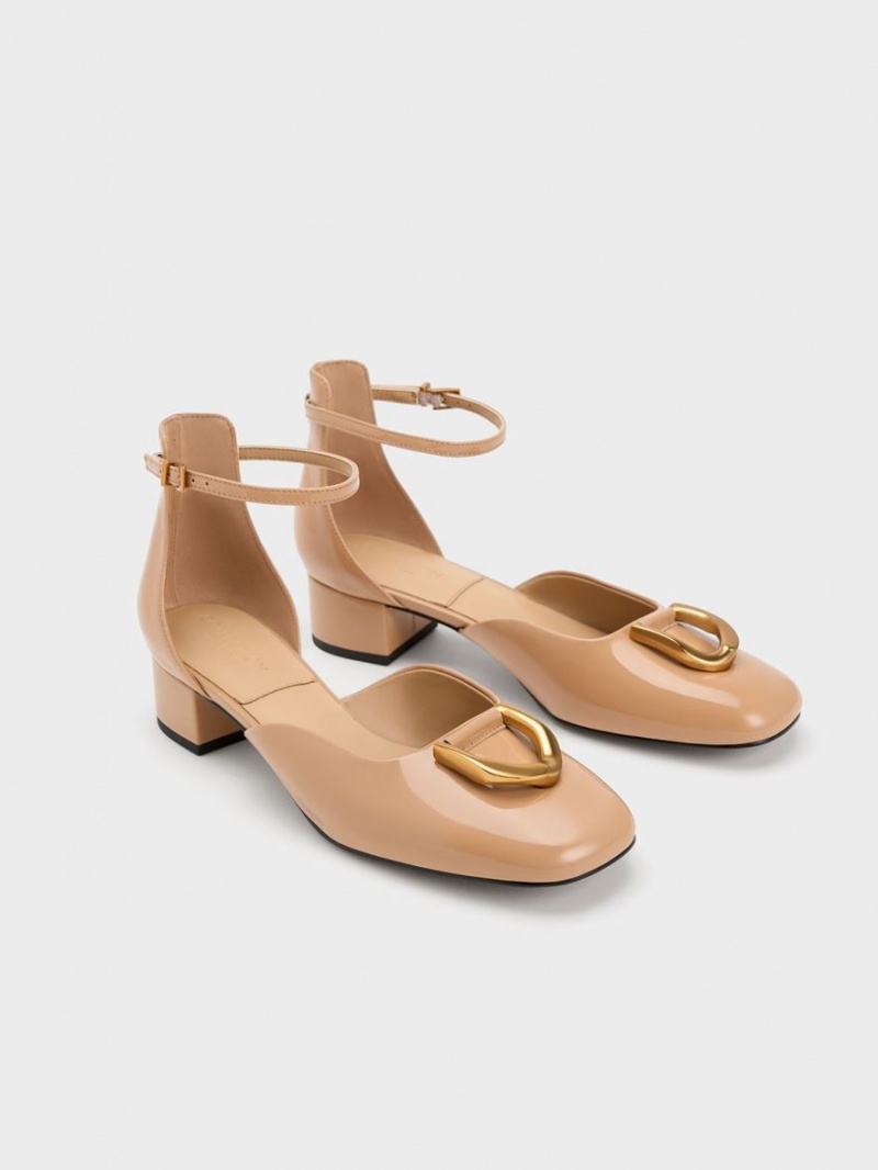 Γοβεσ Charles And Keith Gabine λουστρινι δερματινα D'Orsay Μπεζ | 35690-VLEW