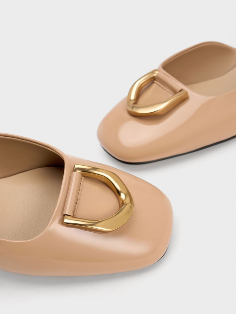 Γοβεσ Charles And Keith Gabine λουστρινι δερματινα D'Orsay Μπεζ | 35690-VLEW
