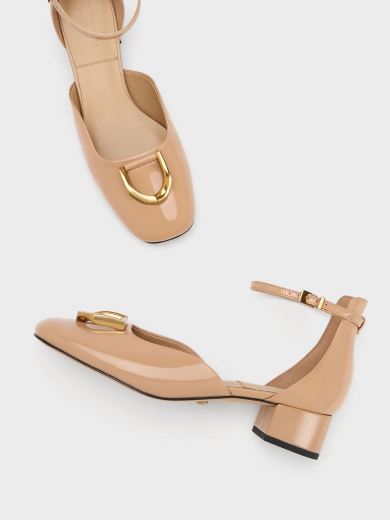 Γοβεσ Charles And Keith Gabine λουστρινι δερματινα D'Orsay Μπεζ | 35690-VLEW