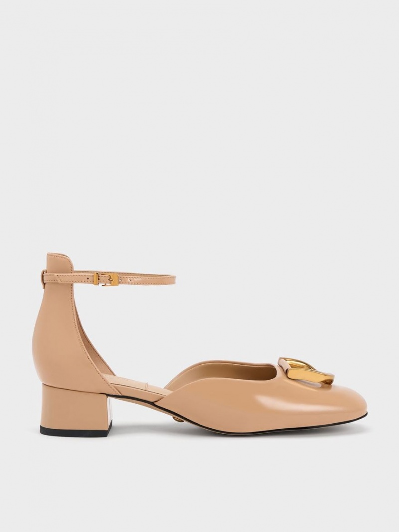 Γοβεσ Charles And Keith Gabine λουστρινι δερματινα D\'Orsay Μπεζ | 35690-VLEW