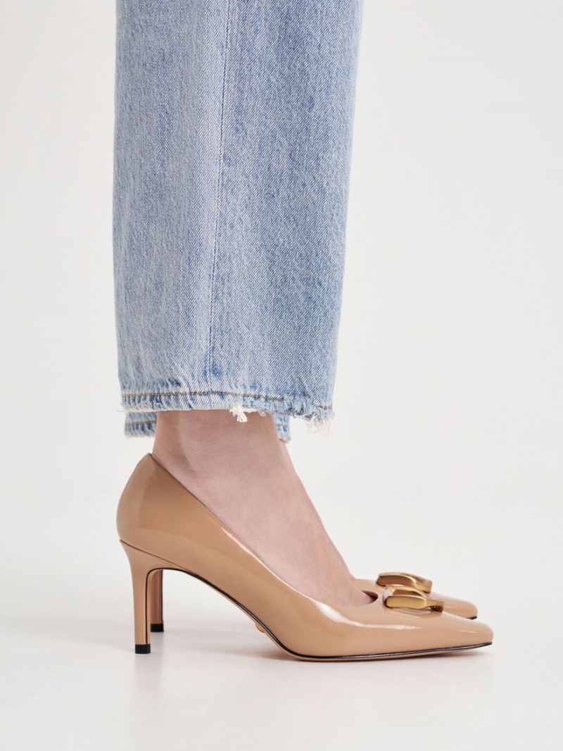 Γοβεσ Charles And Keith Gabine λουστρινι δερματινα Tapered Μπεζ | 70938-QWXR