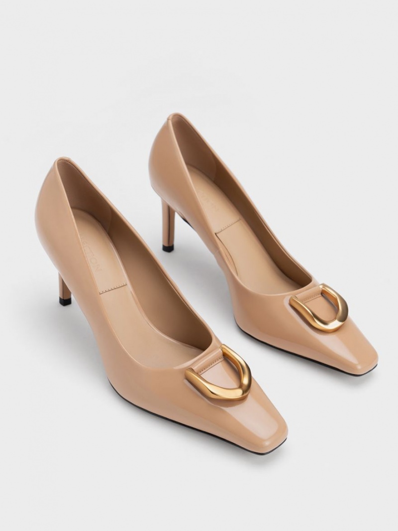 Γοβεσ Charles And Keith Gabine λουστρινι δερματινα Tapered Μπεζ | 70938-QWXR