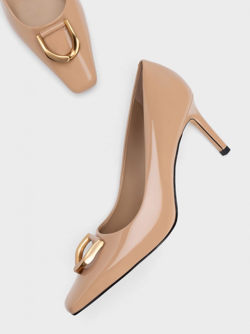 Γοβεσ Charles And Keith Gabine λουστρινι δερματινα Tapered Μπεζ | 70938-QWXR