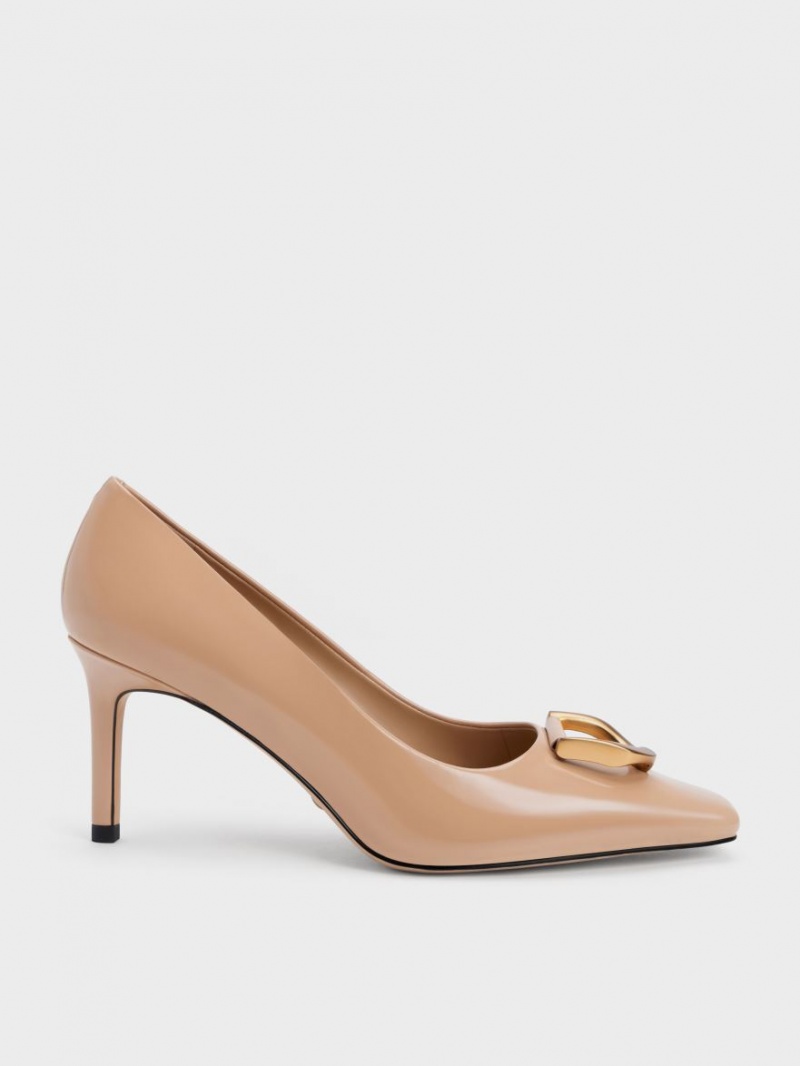 Γοβεσ Charles And Keith Gabine λουστρινι δερματινα Tapered Μπεζ | 70938-QWXR