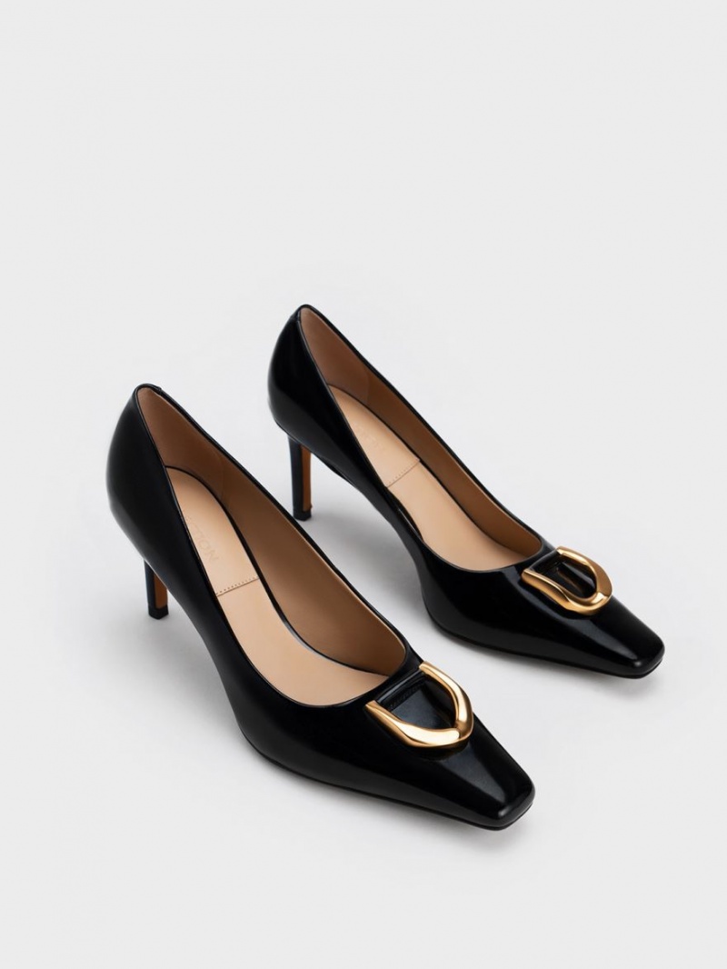 Γοβεσ Charles And Keith Gabine λουστρινι δερματινα Tapered μαυρα | 79824-TKQC