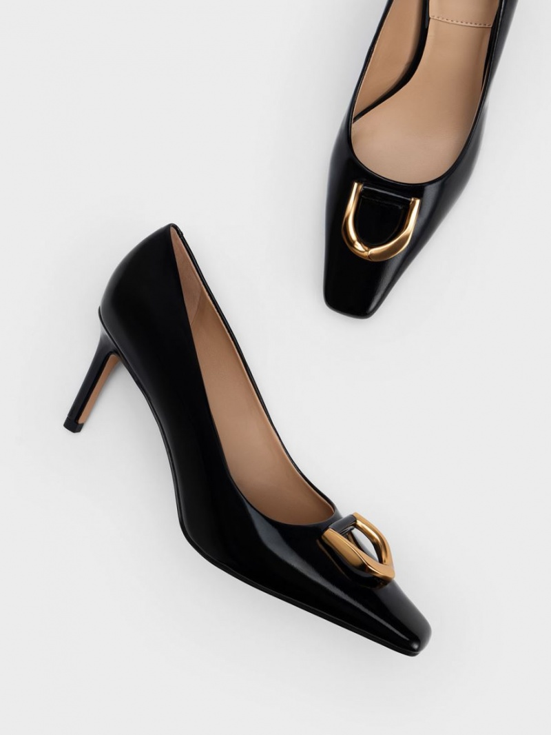 Γοβεσ Charles And Keith Gabine λουστρινι δερματινα Tapered μαυρα | 79824-TKQC