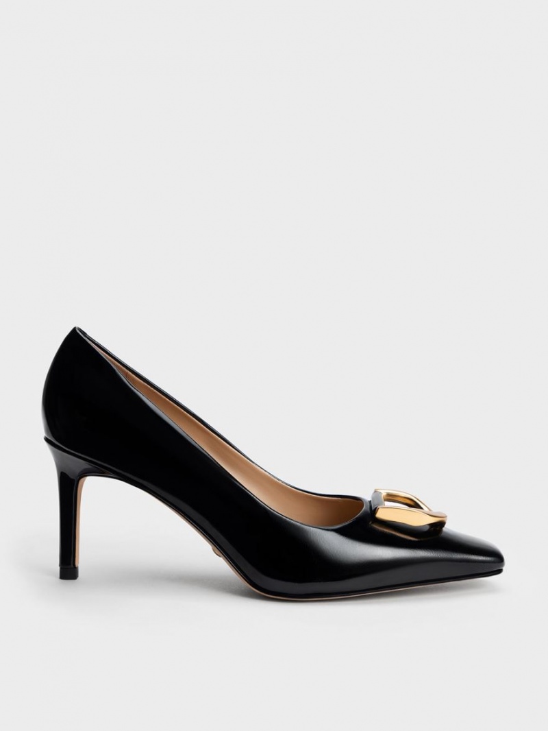 Γοβεσ Charles And Keith Gabine λουστρινι δερματινα Tapered μαυρα | 79824-TKQC