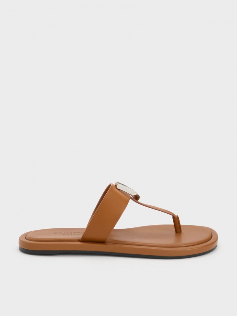 Σανδαλια Charles And Keith Gabine δερματινα Στρινγκ καφε | 23451-HMGX