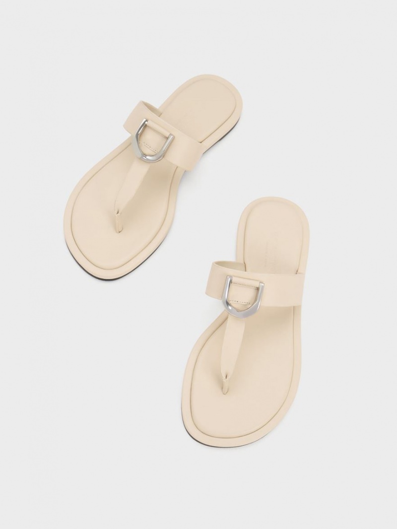 Σανδαλια Charles And Keith Gabine δερματινα Στρινγκ κρέμα | 48721-KTJO