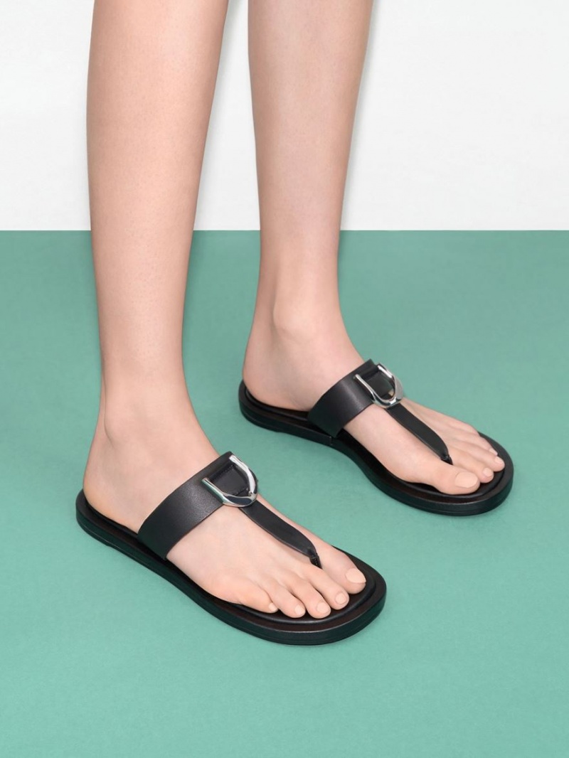 Σανδαλια Charles And Keith Gabine δερματινα Στρινγκ μαυρα | 72860-EMFG