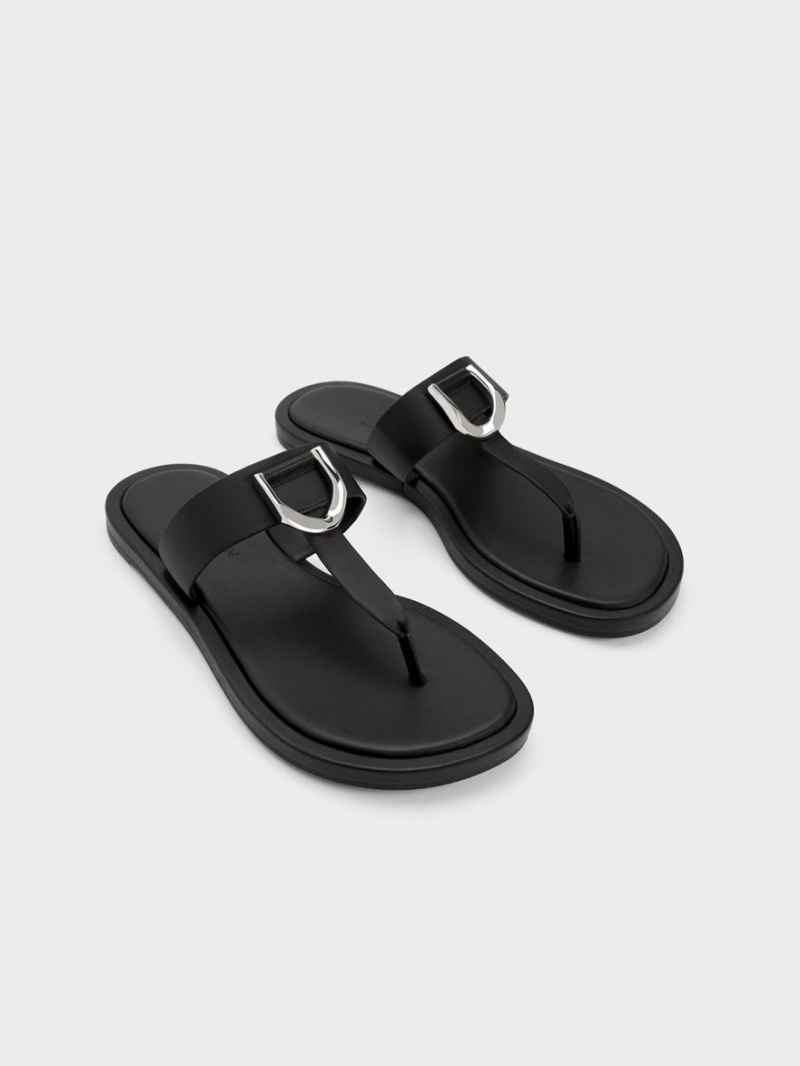 Σανδαλια Charles And Keith Gabine δερματινα Στρινγκ μαυρα | 72860-EMFG