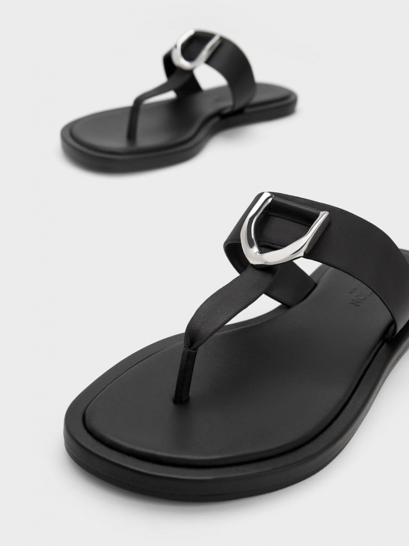 Σανδαλια Charles And Keith Gabine δερματινα Στρινγκ μαυρα | 72860-EMFG